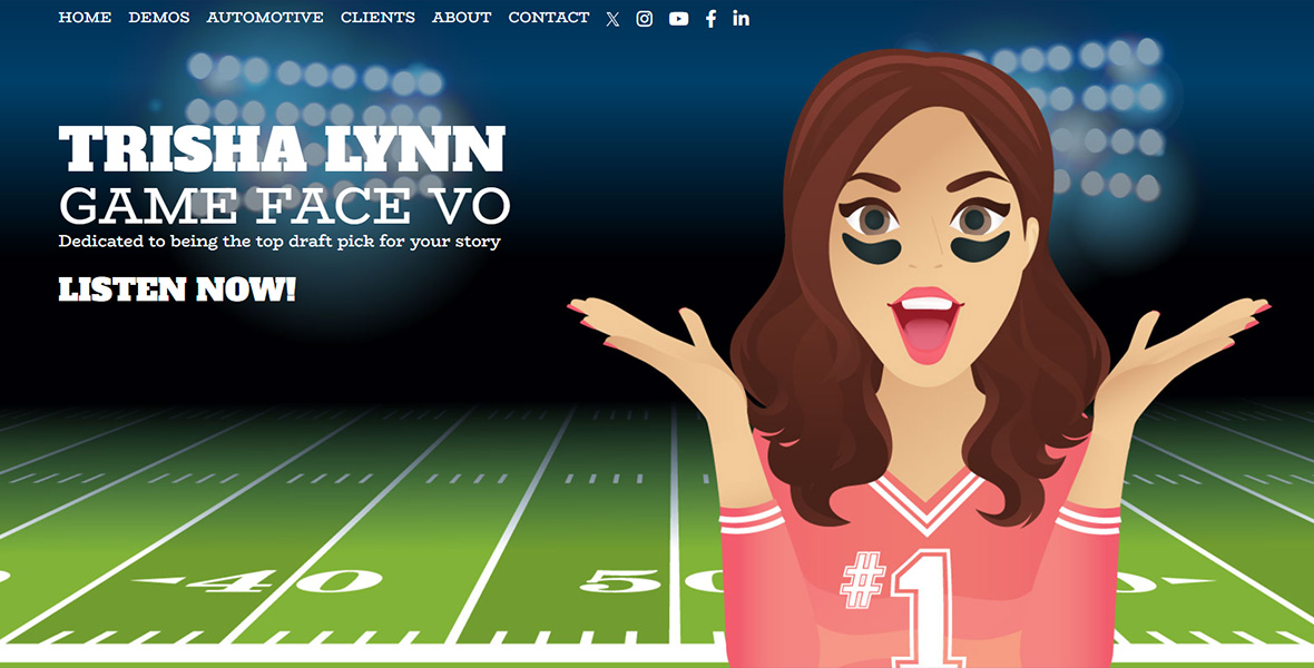 Trisha Lynn voice actor website branding, illustration, and development by Biondo Studio.