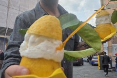 John bringing me a lemon sorbet. The Amalfi coast is known for its lemons.