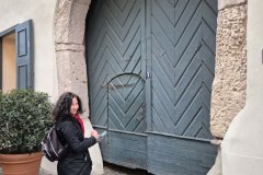 Behind this mysterious door was a courtyard with our Airbnb in the town of Sibiu.
