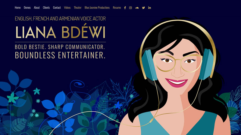 Liana Bdéwi Voice and Theater Actor, illustration, website design and development by Biondo Studio.
