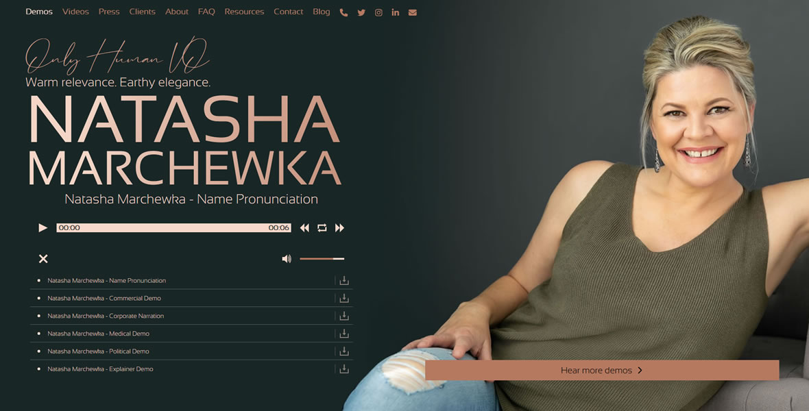 Natasha Marchewka Voice talent designed and developed by Biondo Studio