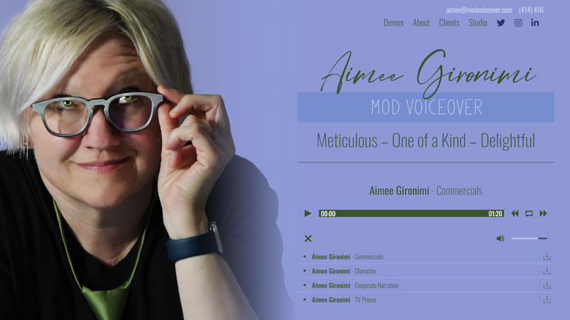 Aimee Gironimi Voice Actor branding and development by Biondo Studio