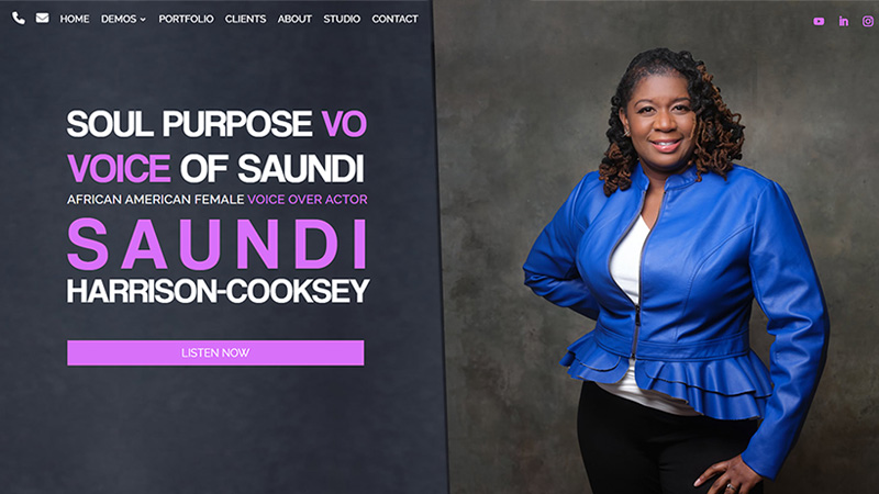 Saundi Harrison-Cooksey Voice Actor website design and development by Biondo Studio