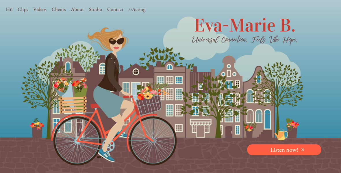 Eva Marie Becker voice artist and actor, website illustration and development by Biondo Studio.