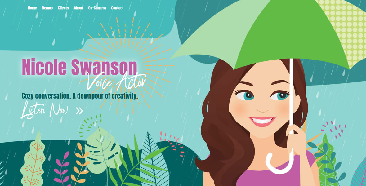 Nicole Swanson voice actor illustration and website development by Biondo Studio
