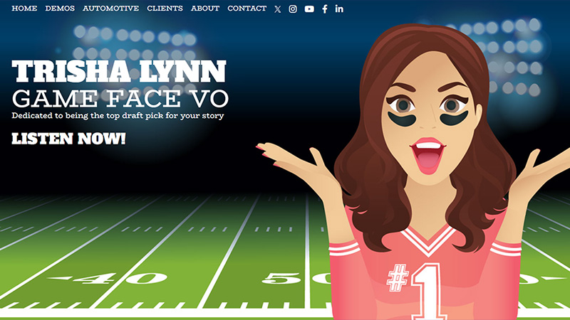 Trisha Lynn voice actor website branding, illustration, and development by Biondo Studio.