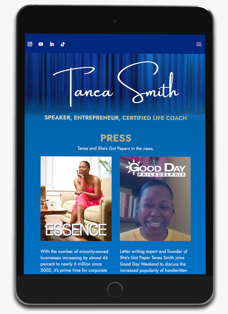 Tanea Smith mobile responsive website development by Biondo Studio